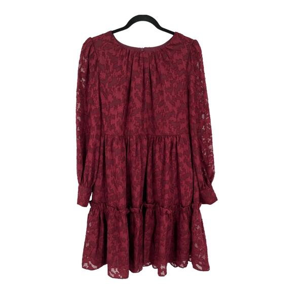 Eliza J Dress floral long sleeve tiered dark red size 14 - Picture 1 of 7